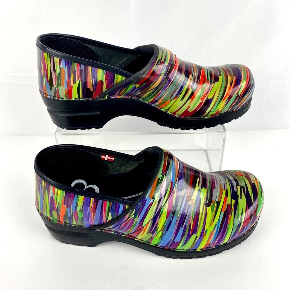 Sanita Patent Leather Clogs Womens 40 / 9 Tivoli Multi Color Slip On Danish LKNU - Picture 3 of 8